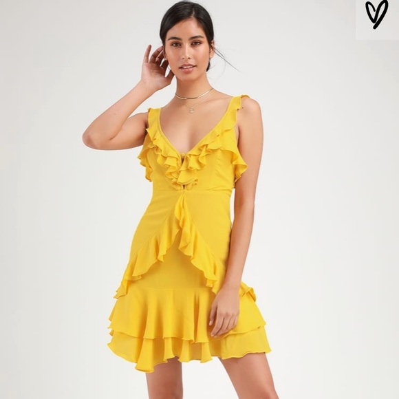 Lulu's Yellow Ruffle Mini Dress - Picture 2 of 7